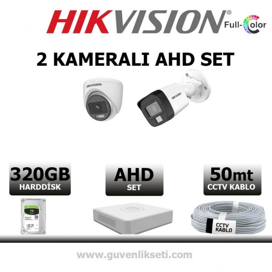 Hikvision 2MP 2 kamerali AHD kamera seti gece renkli bullet dome DVR sistemi